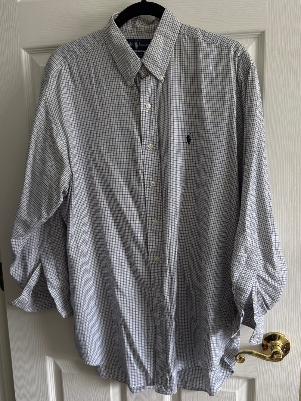 Ralph Lauren Yarmouth Men's Navy White Check Button Down Shirt 16.5-33